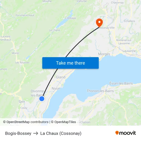 Bogis-Bossey to La Chaux (Cossonay) map