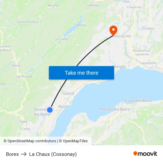Borex to La Chaux (Cossonay) map