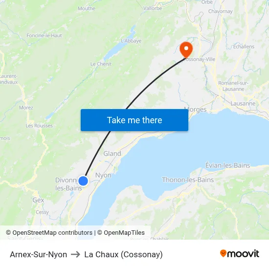 Arnex-Sur-Nyon to La Chaux (Cossonay) map