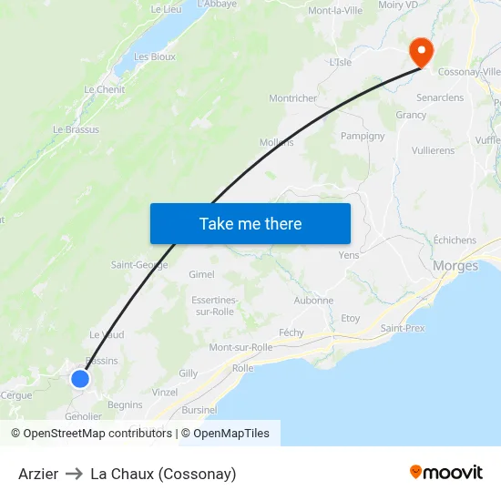 Arzier to La Chaux (Cossonay) map