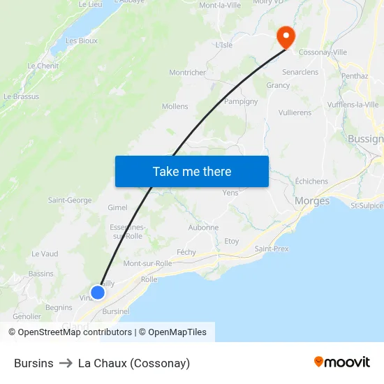 Bursins to La Chaux (Cossonay) map