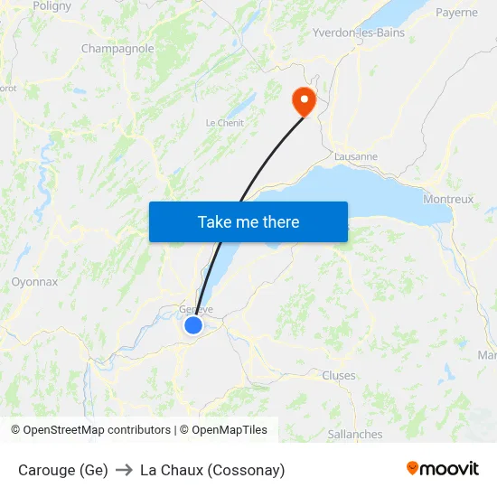 Carouge (Ge) to La Chaux (Cossonay) map