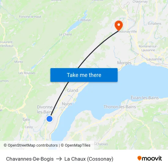 Chavannes-De-Bogis to La Chaux (Cossonay) map