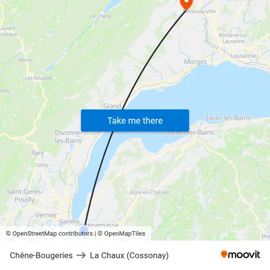 Chêne-Bougeries to La Chaux (Cossonay) map