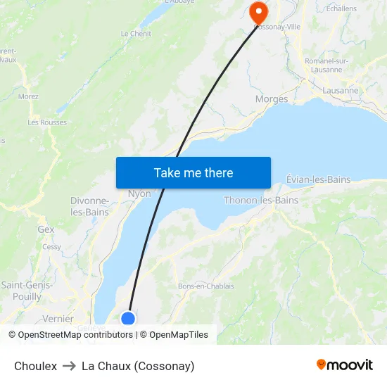 Choulex to La Chaux (Cossonay) map
