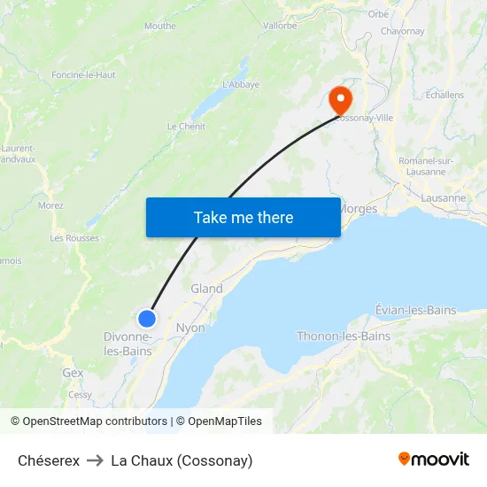 Chéserex to La Chaux (Cossonay) map