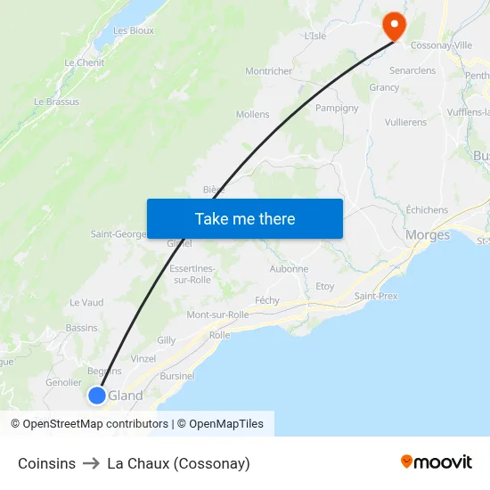 Coinsins to La Chaux (Cossonay) map