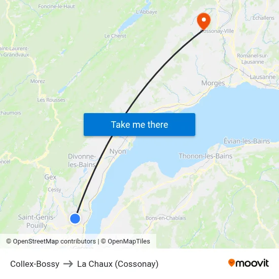 Collex-Bossy to La Chaux (Cossonay) map