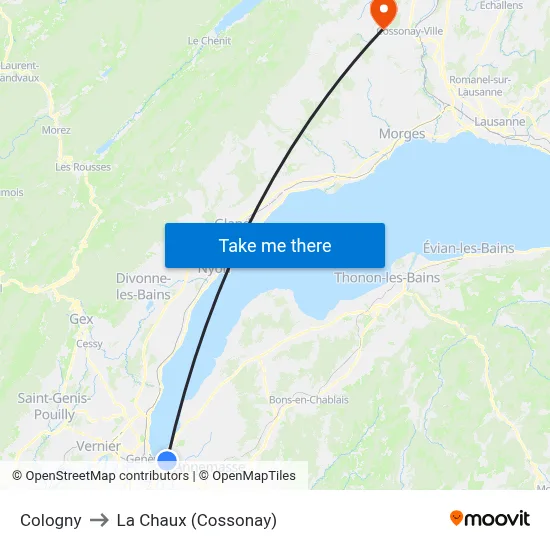 Cologny to La Chaux (Cossonay) map