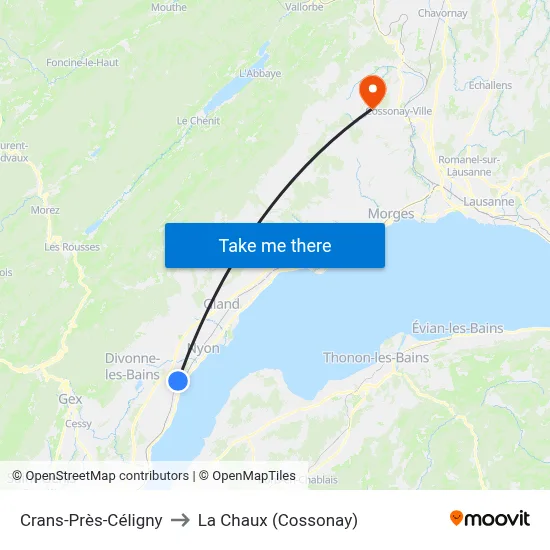 Crans-Près-Céligny to La Chaux (Cossonay) map