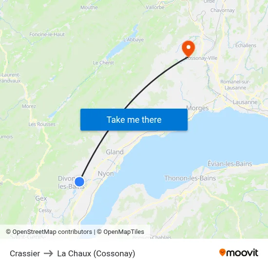 Crassier to La Chaux (Cossonay) map