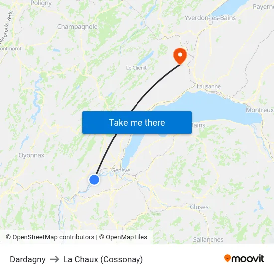 Dardagny to La Chaux (Cossonay) map