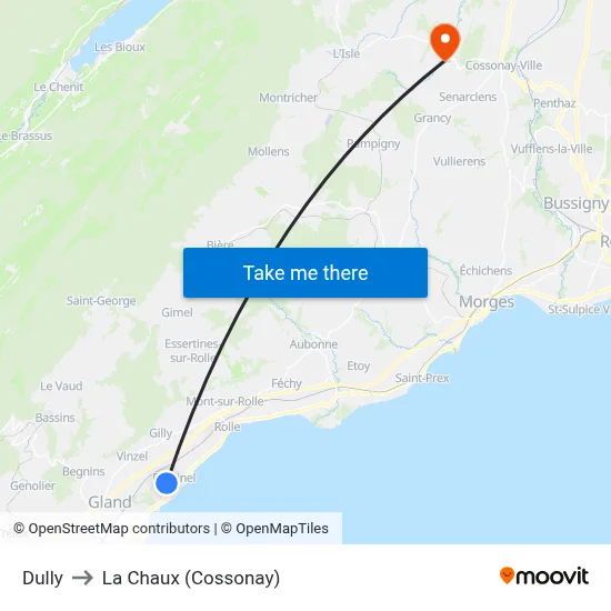 Dully to La Chaux (Cossonay) map