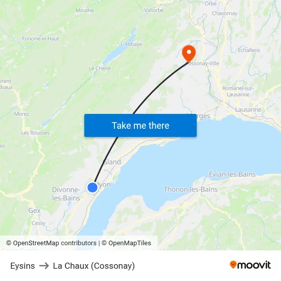 Eysins to La Chaux (Cossonay) map