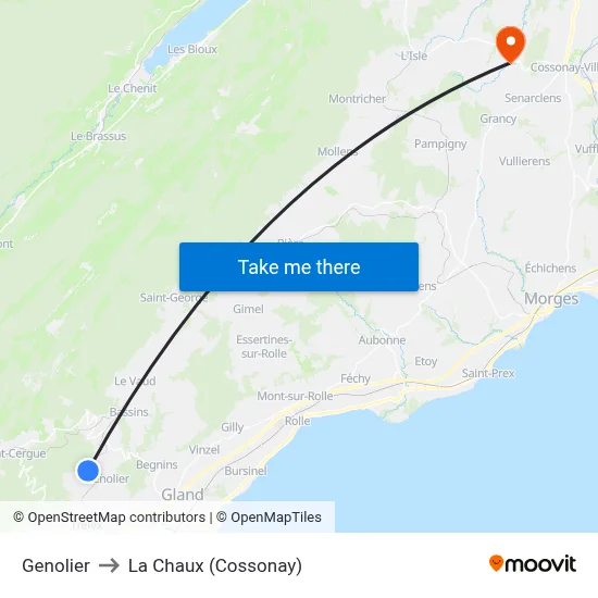Genolier to La Chaux (Cossonay) map