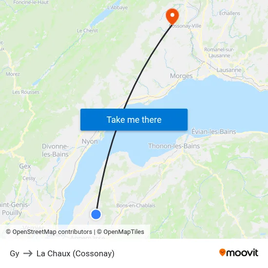 Gy to La Chaux (Cossonay) map