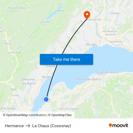Hermance to La Chaux (Cossonay) map