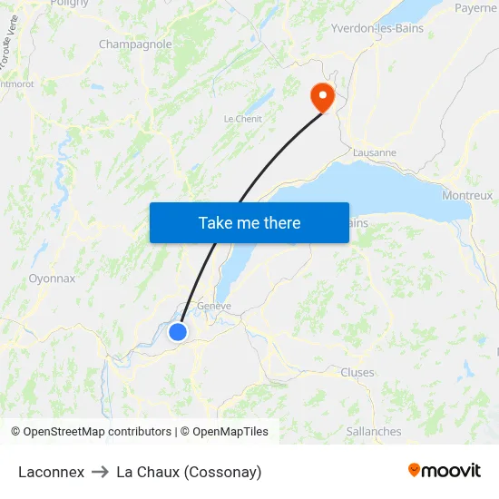 Laconnex to La Chaux (Cossonay) map