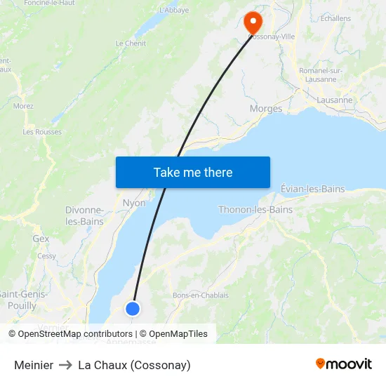 Meinier to La Chaux (Cossonay) map