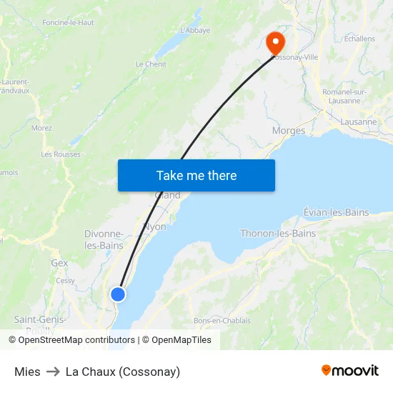 Mies to La Chaux (Cossonay) map