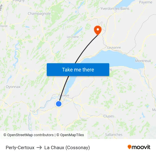 Perly-Certoux to La Chaux (Cossonay) map