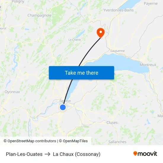 Plan-Les-Ouates to La Chaux (Cossonay) map