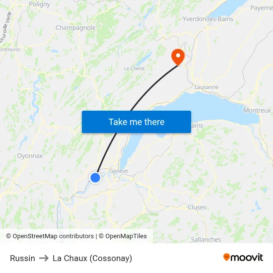 Russin to La Chaux (Cossonay) map