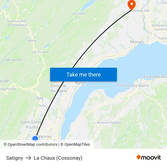 Satigny to La Chaux (Cossonay) map