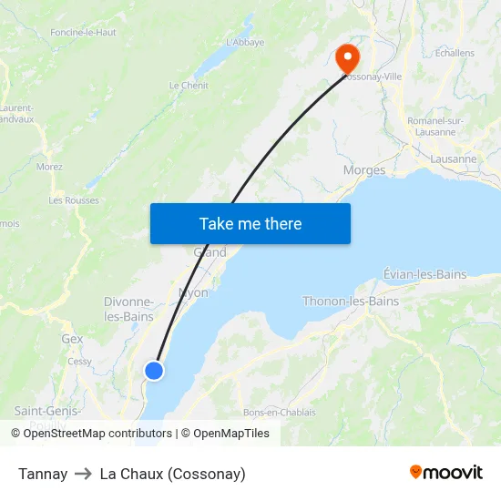 Tannay to La Chaux (Cossonay) map