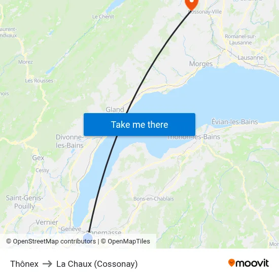 Thônex to La Chaux (Cossonay) map