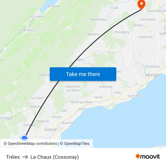 Trélex to La Chaux (Cossonay) map