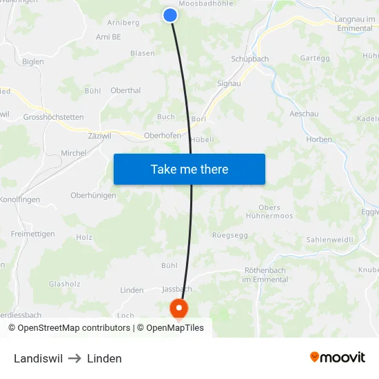 Landiswil to Linden map