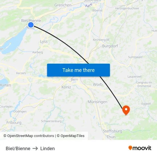 Biel/Bienne to Linden map