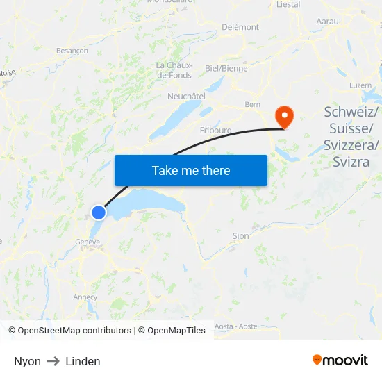 Nyon to Linden map