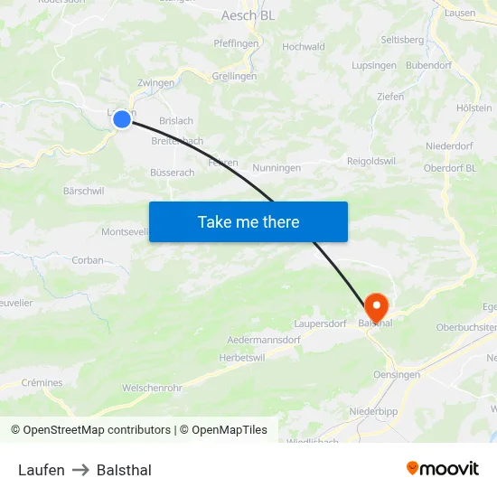 Laufen to Balsthal map