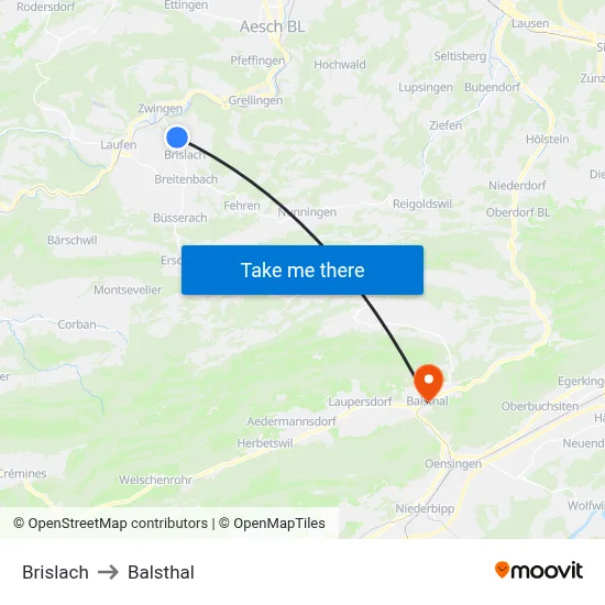 Brislach to Balsthal map