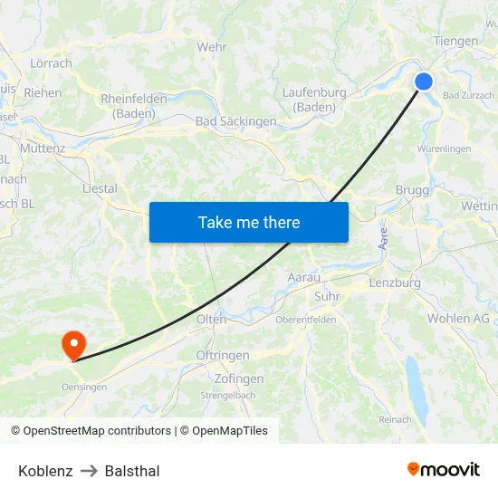 Koblenz to Balsthal map