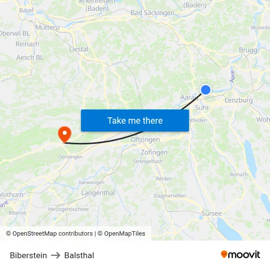 Biberstein to Balsthal map