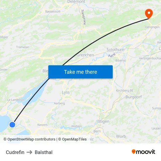 Cudrefin to Balsthal map