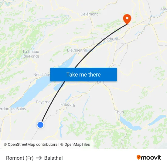 Romont (Fr) to Balsthal map