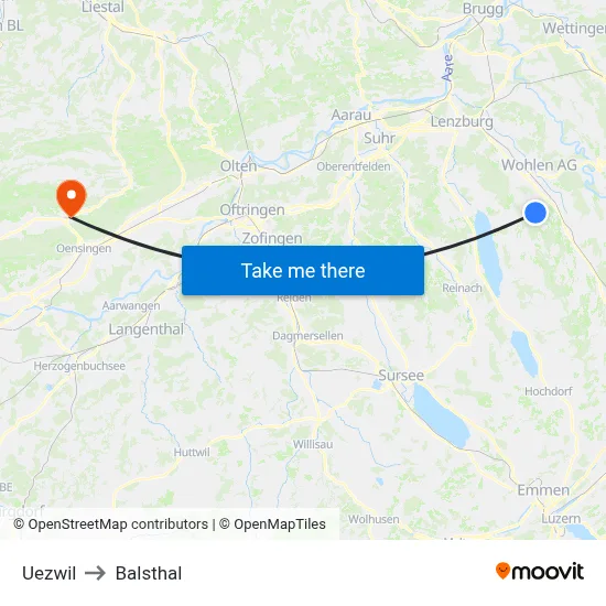 Uezwil to Balsthal map