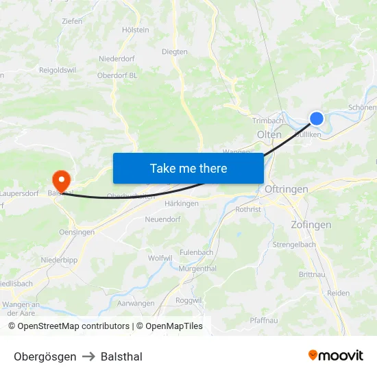 Obergösgen to Balsthal map
