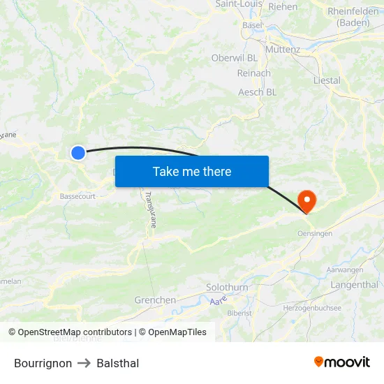 Bourrignon to Balsthal map