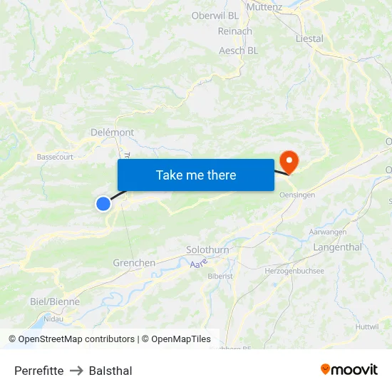 Perrefitte to Balsthal map