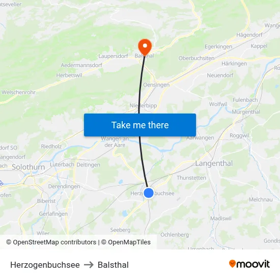 Herzogenbuchsee to Balsthal map