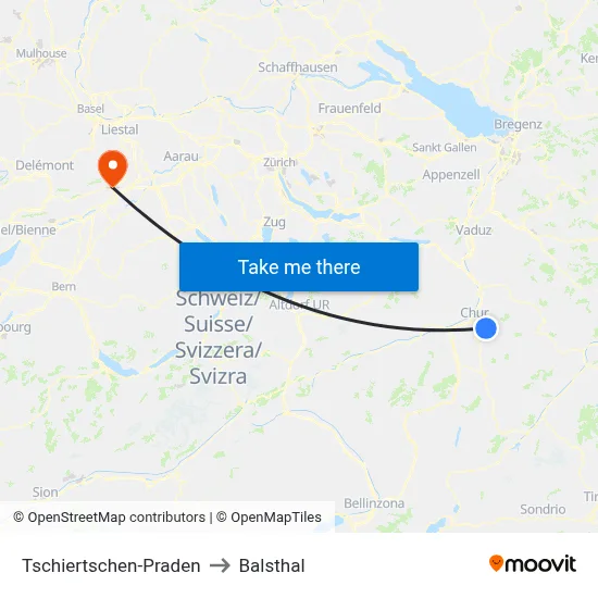 Tschiertschen-Praden to Balsthal map