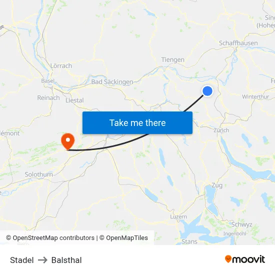 Stadel to Balsthal map