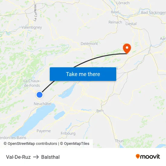 Val-De-Ruz to Balsthal map
