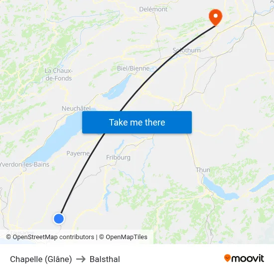 Chapelle (Glâne) to Balsthal map