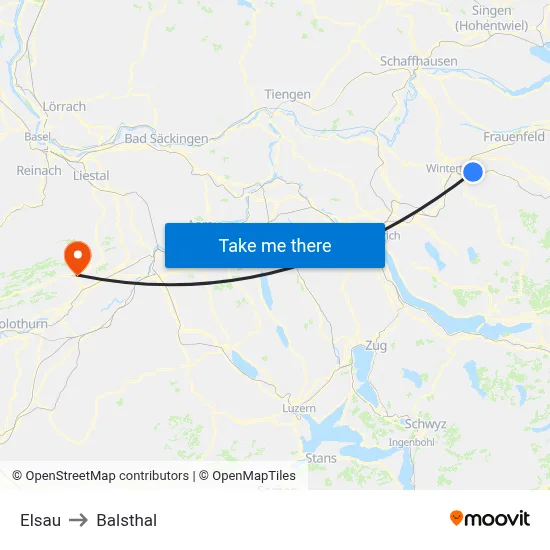 Elsau to Balsthal map